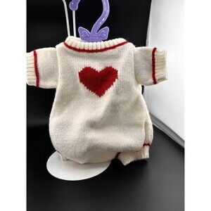 Fit Cabbage Patch Kids Preemie White Knit Short Romper Red Heart 1980s Unbranded